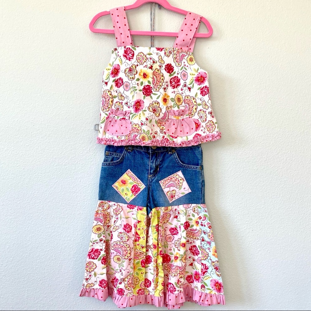 Custom Boutique Girls Jeans & Top Pink White